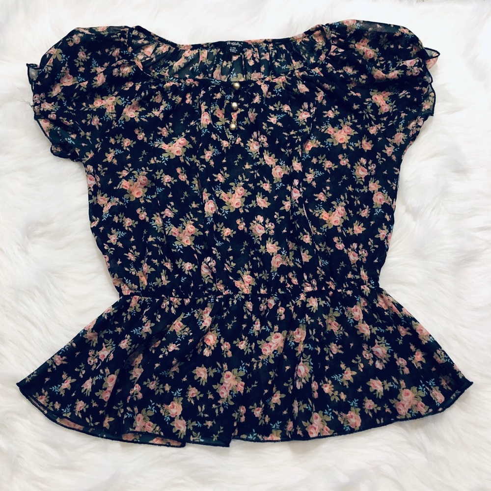Navy Floral Sheer Blouse